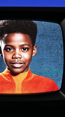 Vintage CRT TV Powering On Showing Teen Presenting in Red Sweater with Scanlines