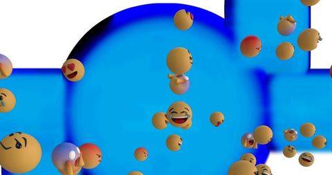 Floating Emoji Icons on Blue Digital Background