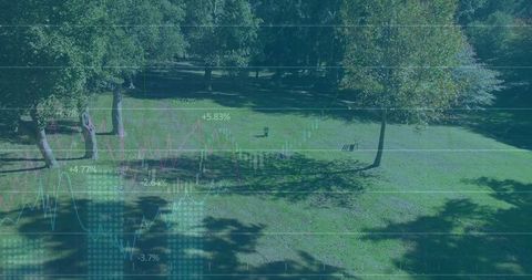 Serene Park Landscape with Financial Chart Overlay