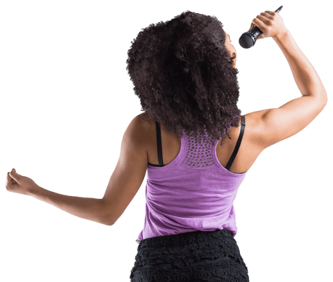 Biracial female singer with microphone on transparent background