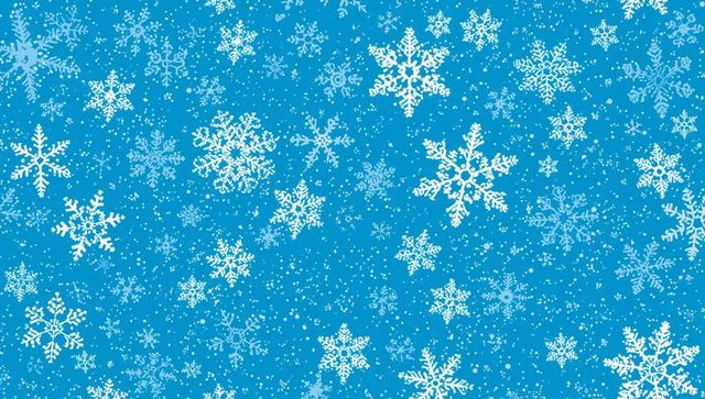 Cyan blue seamless snowflake pattern with white frosted flakes and falling dots for winter