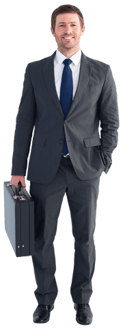 Transparent Businessman Holding Briefcase Smiling Confidently