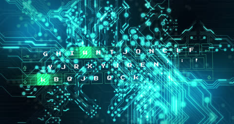 Futuristic Circuit Board with Flickering Data Matrix