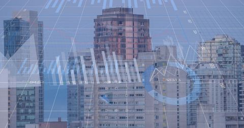 Financial Data Overlay on Urban Skyscrapers Background - Download Free Stock Images Pikwizard.com