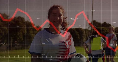 Energetic teenage soccer player with ar technology overlay