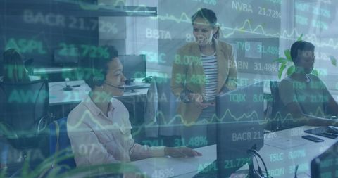 Diverse Businesswomen Analyzing Stock Market Data in Office