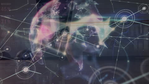 Artistic animation blending digital networking with a soccer player's form highlights the synergy between modern technology and global sports. Ideal for conveying themes of worldwide communication, sports analytics, and innovative technologies. This visual might be used in sports marketing content, technology-driven sports presentations, or adverts promoting global connectivity through athletics.