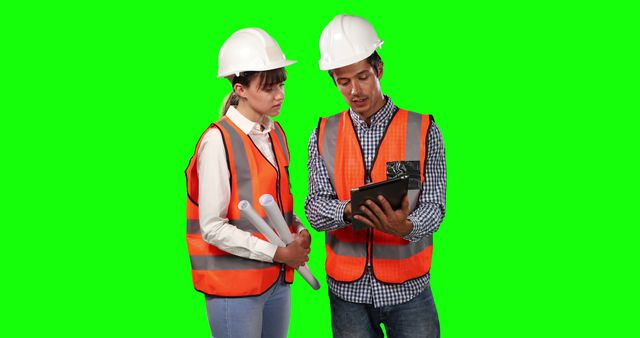 Construction Workers Discussing Plans with Green Screen Background - Download Free Stock Images Pikwizard.com