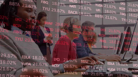 Diverse Team Working on Financial Data Analysis in Office