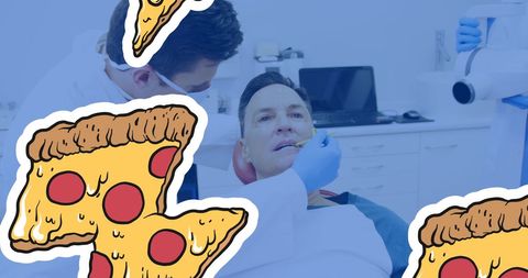 Quirky dental visit with pizza icons