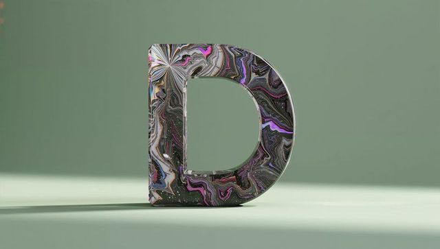 3d stylized letter d with marbled design in mint-green studio