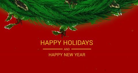 Holiday Greetings with Festive Winter Wreath on Red Background