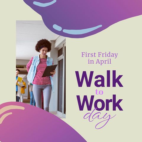 promoting walk to work day with active professional - Download Free Stock Templates Pikwizard.com