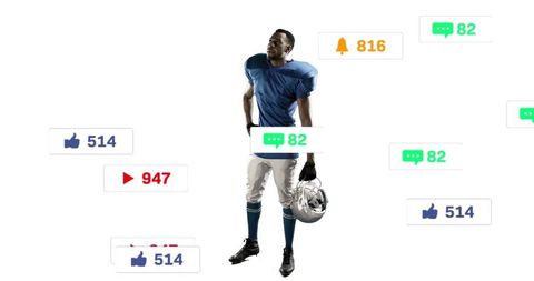 American Football Player Surrounded by Digital Social Media Notifications