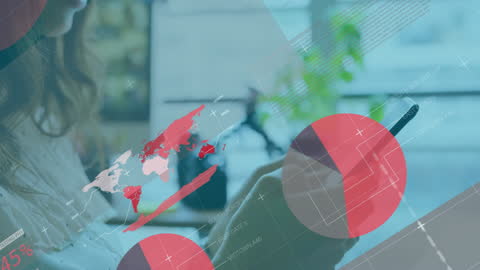 Businesswoman Using Smartphone with Data Visualization