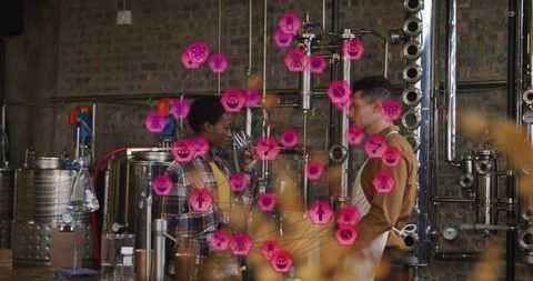 Brewers Evaluating Aroma with Data Icons in Modern Facility