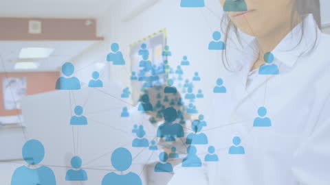 Digital Network Overlay in Laboratory with Female Scientist