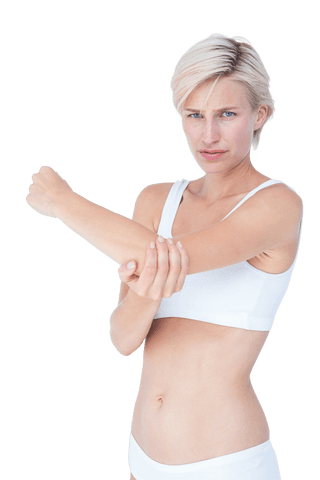 transparent body concept woman confronting elbow pain facing camera - Download Free Stock Videos Pikwizard.com