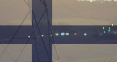 Finland Flag Overlay on Pylon Background, Geopolitical Concepts