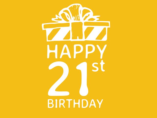 Vibrant Yellow Happy 21st Birthday Gift Card Design - Download Free Stock Templates Pikwizard.com