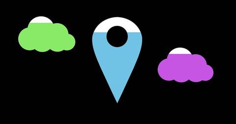 colorful location pin with clouds on black background - Download Free Stock Images Pikwizard.com