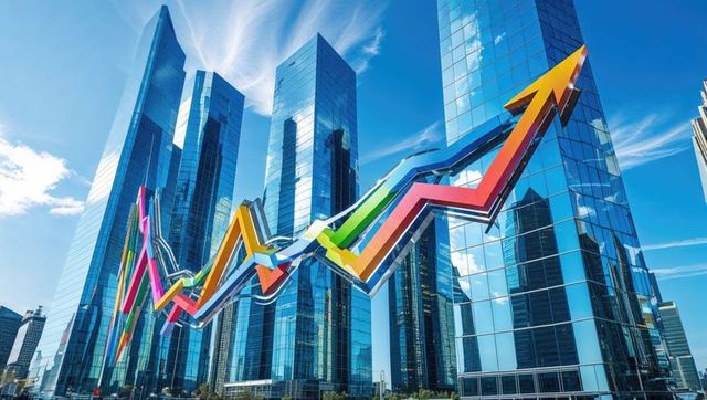 3D Arrow Representing Economic Growth in Urban Finance Hub