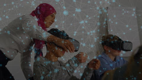 Team Experiencing Virtual Reality with Network Overlay