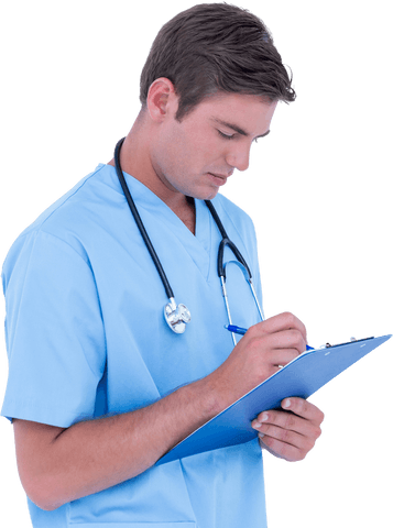Transparent Medical Doctor Writing on Clipboard With Stethoscope