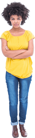 Transparent Serious Young Woman Standing Confidently with Arms Crossed