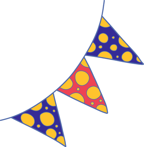 Colorful polka dot party bunting with transparent background