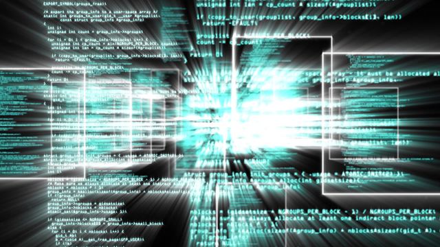 This animated image depicts data processing and digital information flowing through networks with interactive screens appearing futuristic and high-tech. Perfect for illustrating concepts related to technology, cybersecurity, software engineering, IT infrastructure, and digital globalization. Can be used in presentations, articles, and educational materials focusing on data networks and technological advancements.