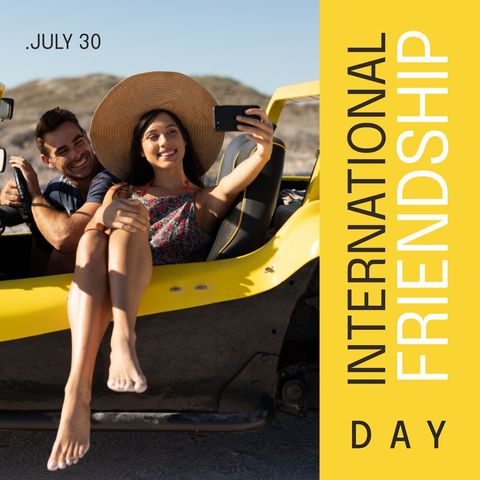 Young friends celebrating international friendship day with selfie in outdoor setting