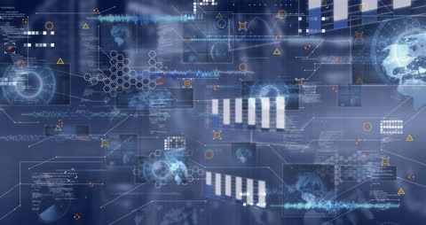 Futuristic Digital Data Interface with Graphs and Charts