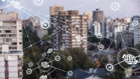 Global Network Connections Against Urban Skyline