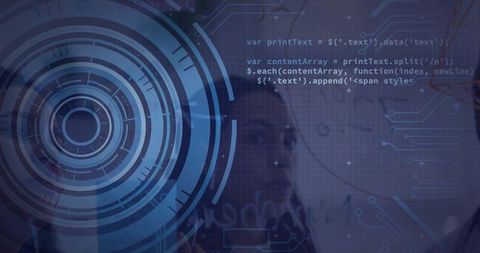 Futuristic Interface with HUD and Code Elements for Technology Concepts