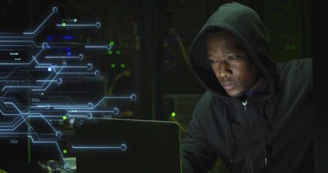 Cybersecurity Specialist Analyzing Data with Futuristic Interface