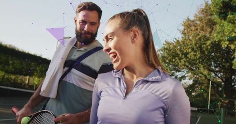 Energetic Friends Enjoying Tennis Outdoor