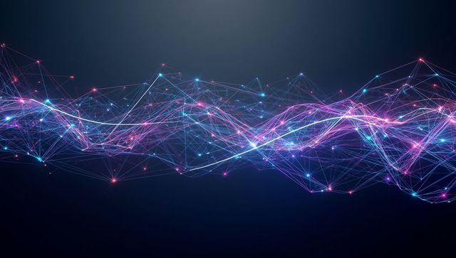 Abstract glowing wireframe with networking nodes and threads