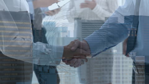 Multicultural Business Handshake Over Cityscape