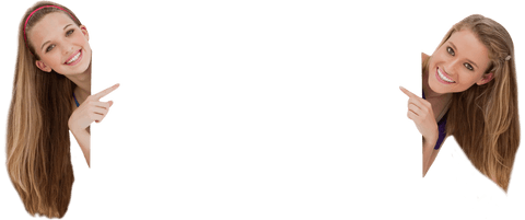 Smiling women showing transparent sign on white background