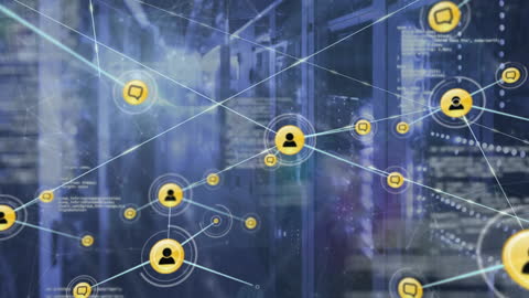 Digital Network Connections Overlaying Server Room Technology