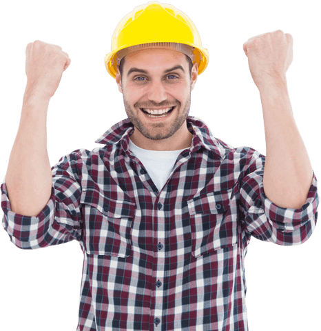 Cheerful Male Construction Worker Celebrating With Fist-Up Pose Transparent - Download Free Stock Videos Pikwizard.com
