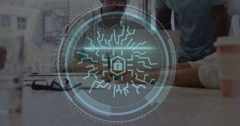 Colleagues Analyzing Reports with Cyber Security Overlay and Lock Icon - Download Free Stock Images Pikwizard.com
