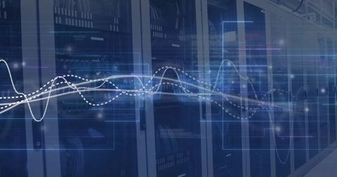 Digital Data Flow over Server Racks in Data Center