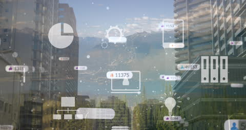 Animated Financial Statistics Overlay with Cityscape