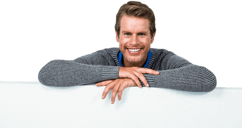 Smiling Man Leaning on Transparent Wall Isolated Background - Download Free Stock Videos Pikwizard.com