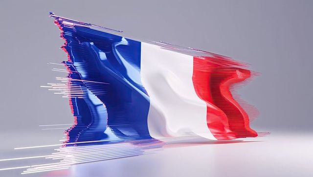 Glitch art of french flag with contemporary digital distortion