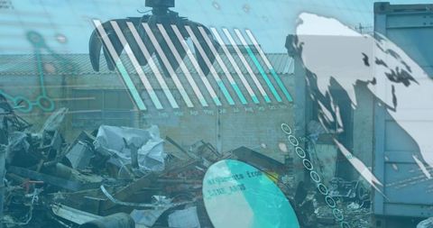 Industrial Crane with Digital Interface at Scrap Yard