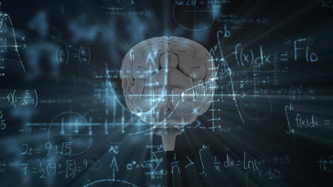 Digital Brain Surrounded by Mathematical Equations