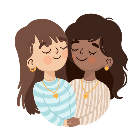 Women Hugging Displaying Affection on Transparent Background